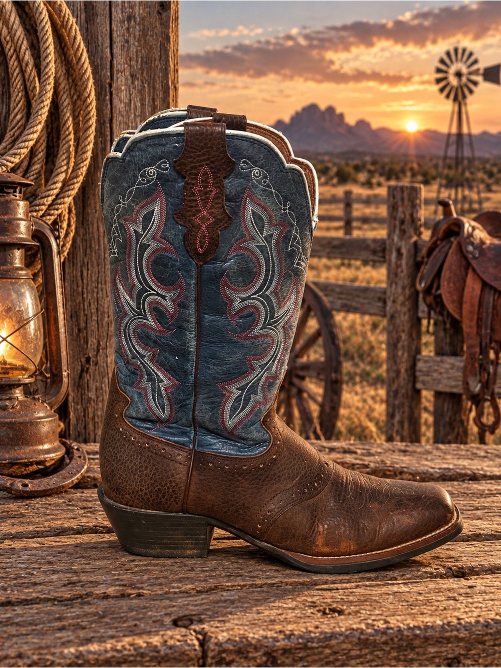 Justin Stampede Punchy Cowgirl Square Toe L7305 Boots Size 9